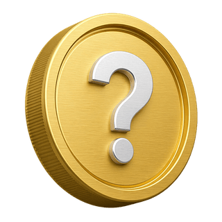 Elemento decorativo de la página de preguntas frecuentes: moneda dorada en 3D con un signo de interrogación